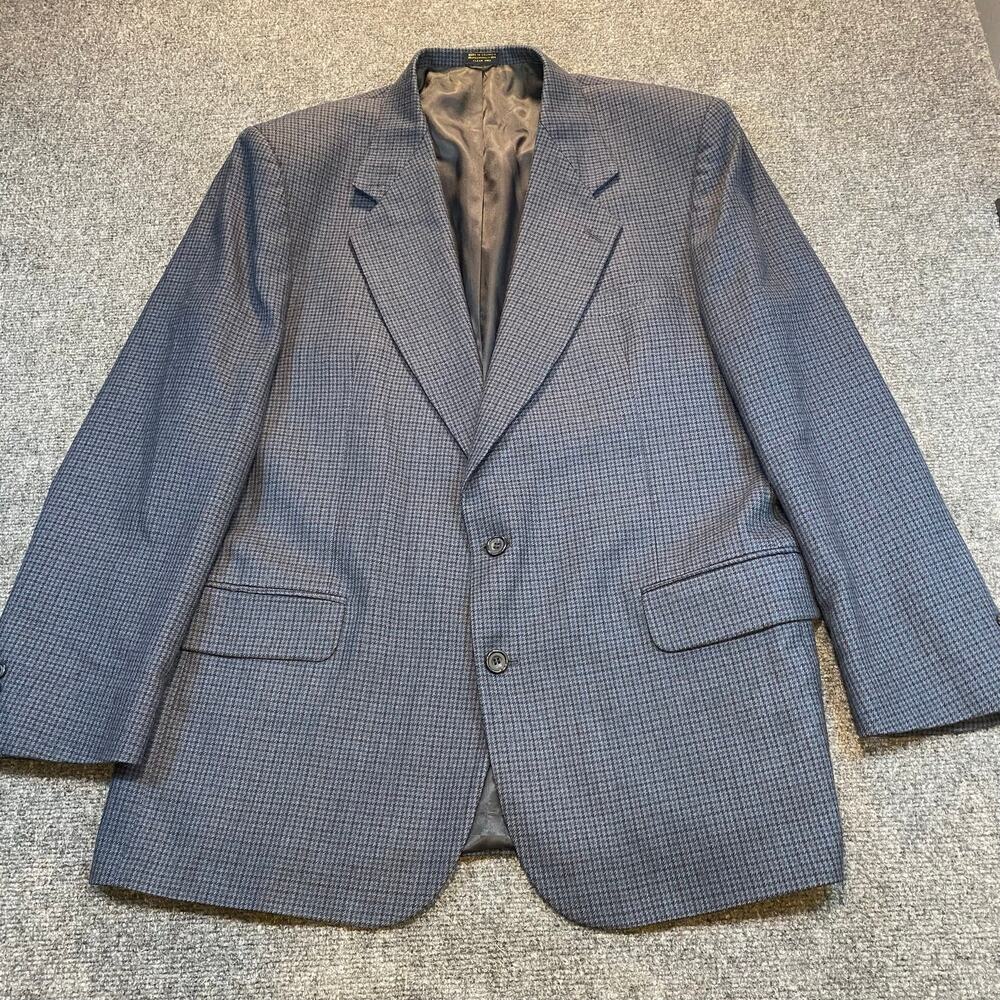 Oscar De La Renta Mens 46 Long Tailored Suit Jacket Blue Black Houndstooth Plaid